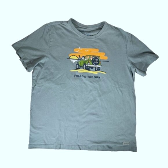Life is Good Follow the Sun Jeep Blue T-shirt Jake and Rocket Men's Size XXL - Picture 1 of 6